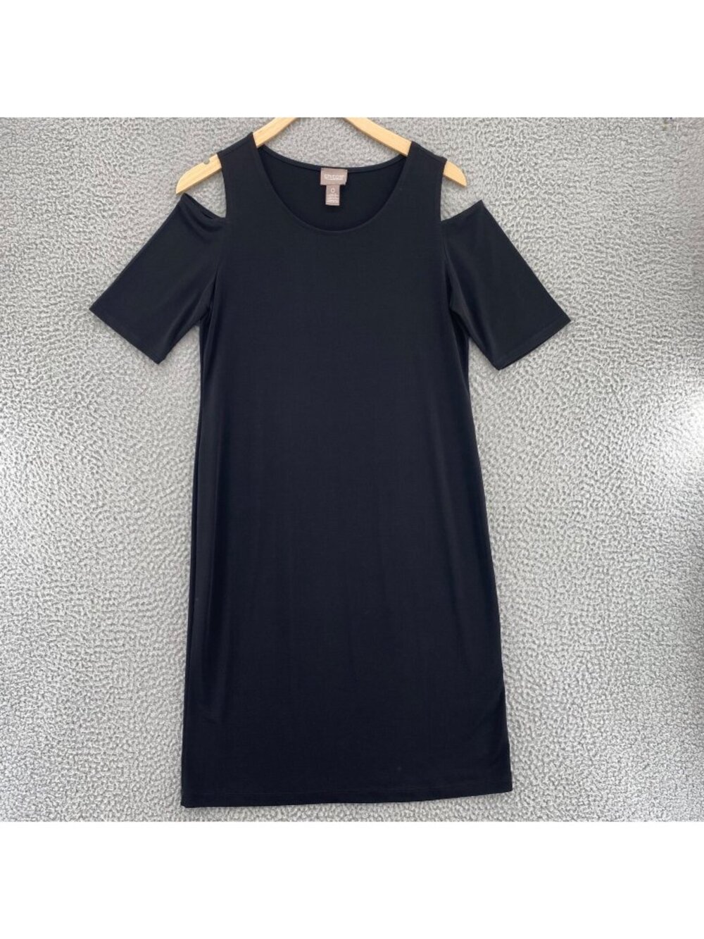 Chicos Dress Womens 0 US 4 Black Shift Cold Shoulder Short Sleeve Travel Knit